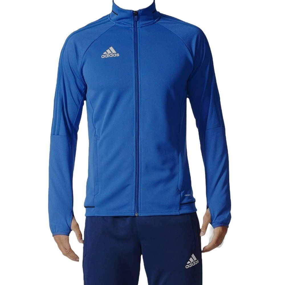 Adidas Men’s Trio 17 Full‎ Zip Training Jacket White Mock Neck BQ8201 Thumbhole